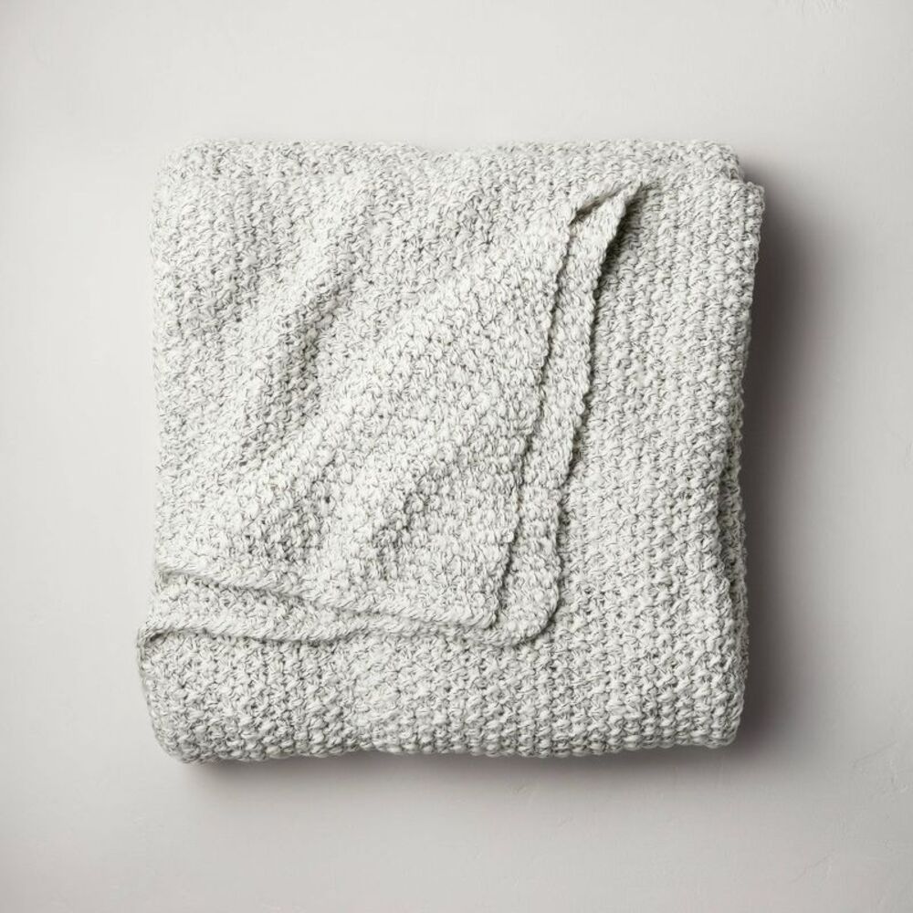 Full/Queen Chunky Acrylic Sweater Knit Bed Blanket - Marled Gray